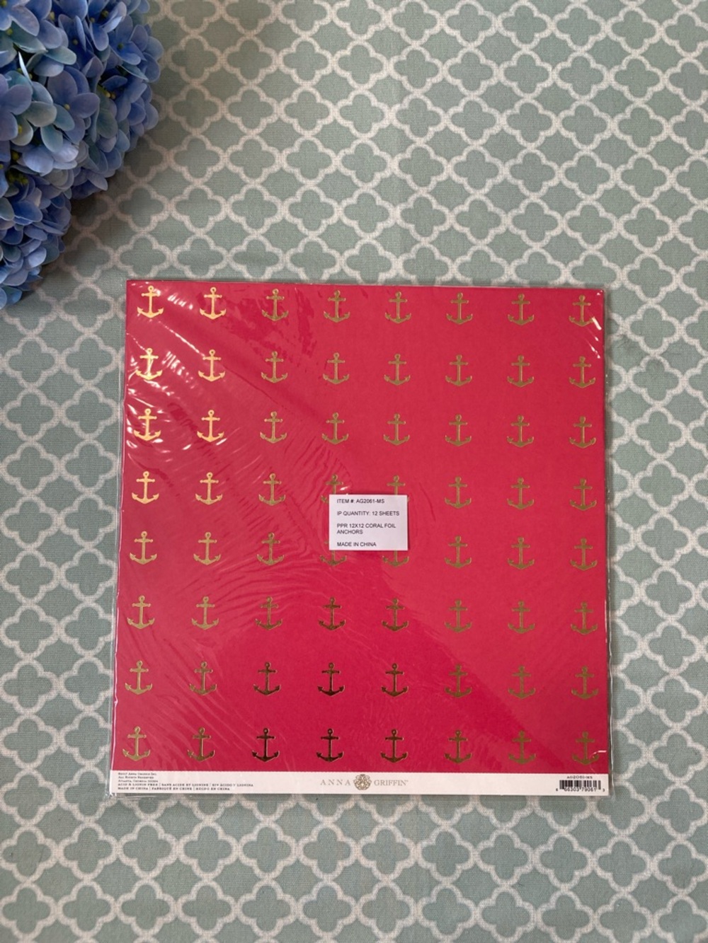 Anna Griffin 12x12 Coral Foil Anchors Scrapbooking Paper 12 Sheets NEW